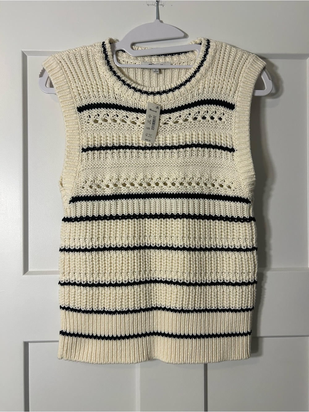 Madewell Cream and Black Striped Knit Sweater Vest